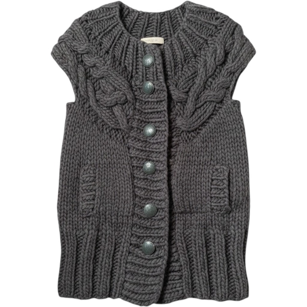 Twinkle by Wenlan Knit Vest Medium Gray Cable Knit Button Front Gorpcore
